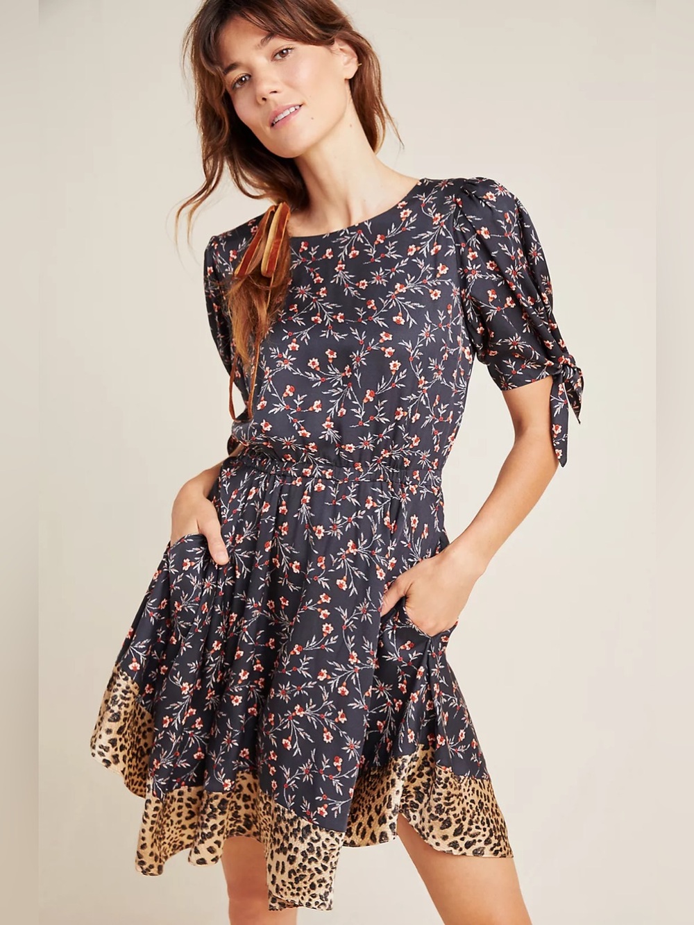 Rebecca Taylor Lia Tie-Sleeved Mini Silk Blend Dress Sz Medium